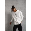 Unisex Sırt Baskılı Kapüşonlu Üç İplik Oversize Sweatshirt - Beyaz