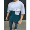 Unisex Torba Cep Detaylı  Parçalı T-Shirt - Lacivert