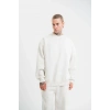Unisex Uzun Kol Bisiklet Yaka Yıkamalı SweatShirt - Beyaz