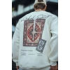 Uzun Kol Bisiklet Yaka Baskılı SweatShirt - Beyaz