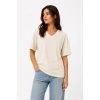V Yaka Basic Tişört Kısa Kol Yazlık Regular Fit T-Shirt - Bej