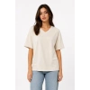 V Yaka Basic Tişört Kısa Kol Yazlık Regular Fit T-Shirt - Bej