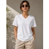 V Yaka Basic Tişört Kısa Kol Yazlık Regular Fit T-Shirt - Beyaz