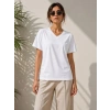 V Yaka Basic Tişört Kısa Kol Yazlık Regular Fit T-Shirt - Beyaz