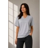 V Yaka Basic Tişört Kısa Kol Yazlık Regular Fit T-Shirt - Gri