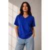 V Yaka Basic Tişört Kısa Kol Yazlık Regular Fit T-Shirt - Saks Mavisi