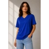 V Yaka Basic Tişört Kısa Kol Yazlık Regular Fit T-Shirt - Saks Mavisi