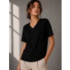 V Yaka Basic Tişört Kısa Kol Yazlık Regular Fit T-Shirt - Siyah