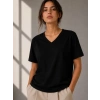 V Yaka Basic Tişört Kısa Kol Yazlık Regular Fit T-Shirt - Siyah