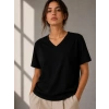 V Yaka Basic Tişört Kısa Kol Yazlık Regular Fit T-Shirt - Siyah