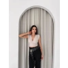 Vatkalı Kolsuz V Yaka Drapeli Crop Bluz Likralı Fit - Boyalı Gri