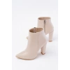 VRT-4801 Bej Yüksek Kalın Topuklu Fermuarlı Kadın Bot