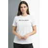 Wafıl Kumaş Tişört Regular Kalıp Bisiklet Yaka Baskılı Günlük Basic T-Shirt - Beyaz