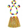Yetişkin ve Çocuk Uyumlu Luau Aloha Hawaii  Kolye Renkli Etek Taç ve Bileklik Seti