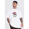 Yılbaşı Gözlüklü Noel Baba Baskılı Kısa Kollu Oversize Bisiklet Yaka T-shirt - Beyaz