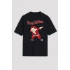 Yılbaşı Merry Christmas Noel Baba Baskılı Oversize Bisiklet Yaka T-shirt - Siyah