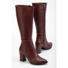 YSN-4422 Bordo Cilt Topuklu Kadın Çizme