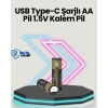 Yüksek Performanslı AA USB Şarjlı Lityum Pil | 1.5V Sabit Güç | 2’li Paket