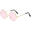 Yuvarlak Cam John Lennon Tarzı Hippi Gold Çerçeveli Pembe Gözlük