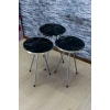 Zigon Sehpa 3lü Gümüş Metal Ayak Gümüş Siyah Bendir 1069