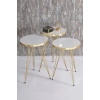 Zigon Sehpa ve Orta Sehpa Beyaz Elips Set Tel Ayak Gold