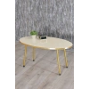 Zigon Sehpa ve Orta Sehpa Elips Gold Metal Ayak Gold Krem Set
