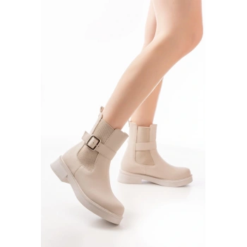 02-2004 Bej Toka Aksesuarlı Lastikli Günlük Kadın Bot