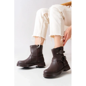 02-2013 Kahverengi Toka Aksesuarlı Fermuarlı Günlük Kadın Bot