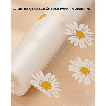 10 Metre Papatya Desenli Dolap İçi Kaymaz Koruyucu Mat