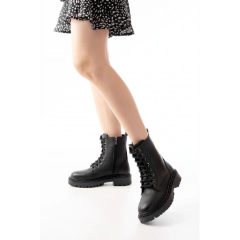 1101-2289 Siyah Luna Bağcıklı Fermuarlı Günlük Kadın Bot