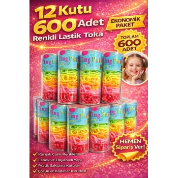 12 Kutu 600 Adet Renkli Lastik Toka Seti Karışık Renkli Saç Lastiği Çocuk ve Kadın Saç Tokası