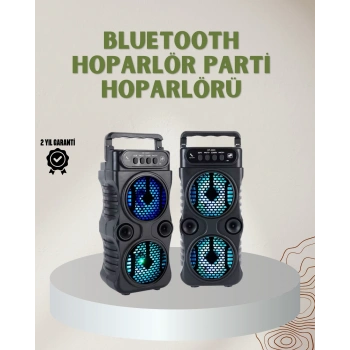 1200 mAh Şarjlı LED Işıklı Bluetooth Hoparlör – FM Radyolu, Hafıza Kart Destekli