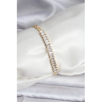 14K Gold Renk Kaplama Zirkon Taşlı Baget Model CM Kadın Bileklik