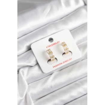 14K Gold Renk Kaplama Zirkon Taşlı CM Kadın Küpe