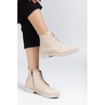 165-225 Bej Cilt Bağcıklı Fermuarlı Günlük Kadın Bot