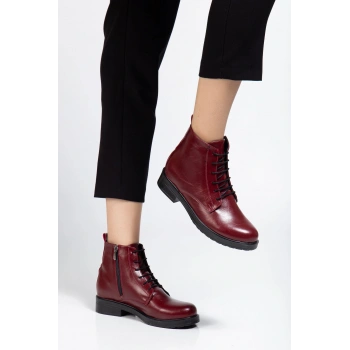 165-225 Bordo Yanki Bağcıklı Fermuarlı Günlük Kadın Bot