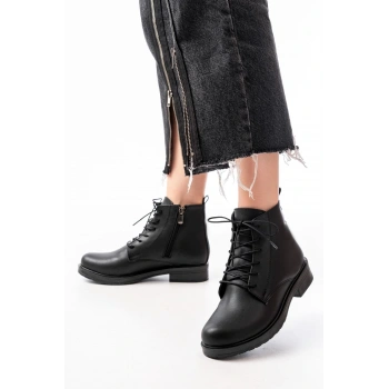 165-225 Siyah Bağcıklı Fermuarlı Günlük Kadın Bot