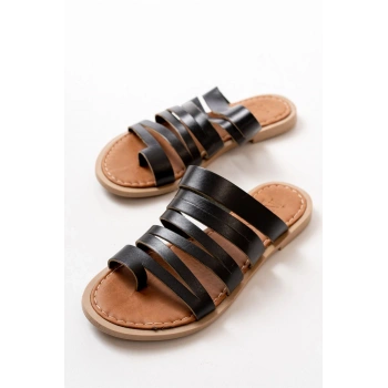 169-082 Siyah Ortopedik Hakiki Deri Kadın Terlik