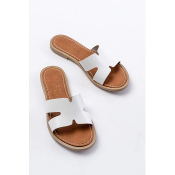 169-6100 Beyaz Ortopedik Hakiki Deri Kadın Terlik