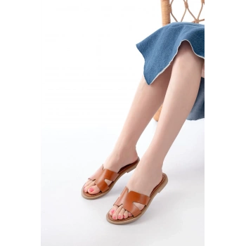 169-6100 Taba Ortopedik Hakiki Deri Kadın Terlik