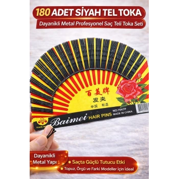 180 Adet Siyah Tel Toka Saç Tokası – Dayanıklı Metal Profesyonel Saç Teli Toka Seti