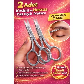 2 Adet Paslanmaz Çelik Kaş Bıyık Makası Profesyonel Kaş Düzeltme Makası Hassas Uçlu Kaş Alma Makası
