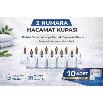 2 Numara Hacamat Kupası 10 Adet Vakumlu Kupa Bardak Dayanıklı Plastik Manuel Hacamat Kabı