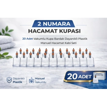 2 Numara Hacamat Kupası 20 Adet Vakumlu Kupa Bardak Dayanıklı Plastik Manuel Hacamat Kabı