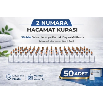 2 Numara Hacamat Kupası 50 Adet Vakumlu Kupa Bardak Dayanıklı Plastik Manuel Hacamat Kabı