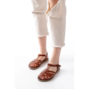 205-02 K. Kahve Ortopedik Hakiki Deri Kadın Sandalet