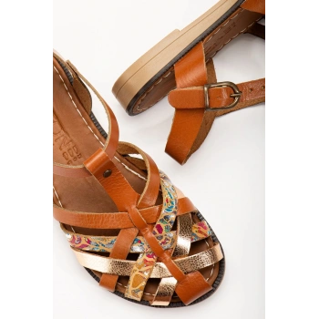 205-02 Taba Garni Ortopedik Hakiki Deri Kadın Sandalet