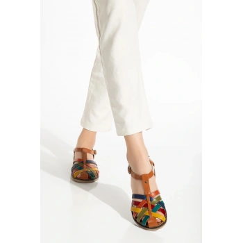 205-02 Taba Multi Ortopedik Hakiki Deri Kadın Sandalet