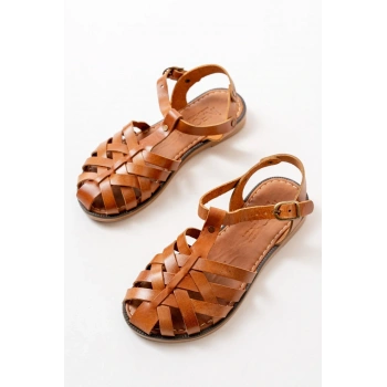 205-02 Taba Ortopedik Hakiki Deri Kadın Sandalet