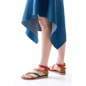 205-039 Taba Multi Bilekten Bağlamalı Parmak Arası Kadın Sandalet